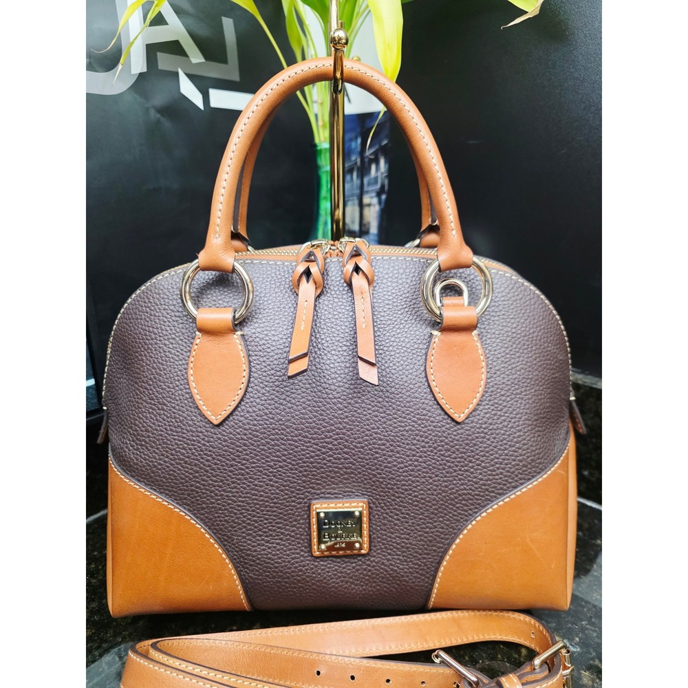 Dooney & Bourke Domed Satchel Brown Tan Pebbled Leather Crossbody Bag